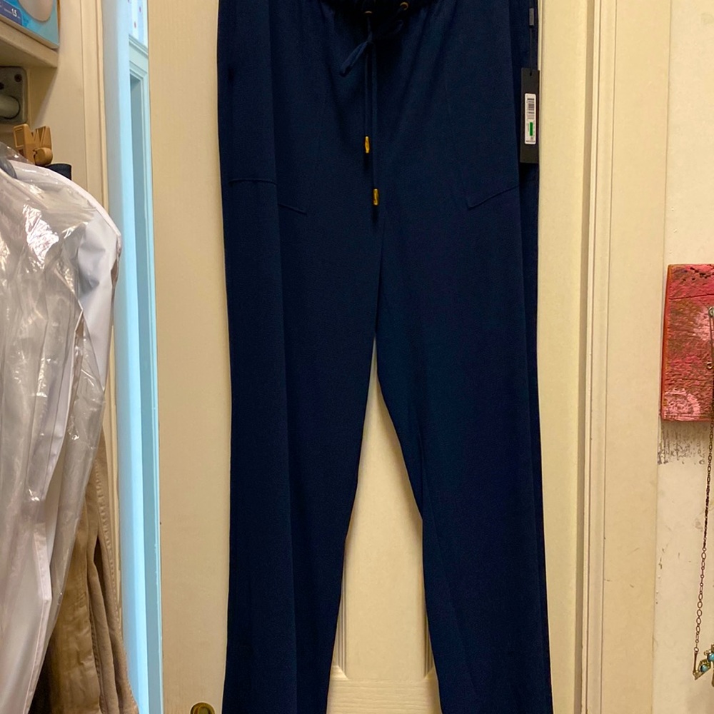 Donna Karen tie elastic waist Navy trousers. Sz L new